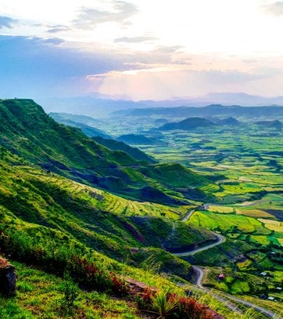 View of the landscape of Ethiopia and the Semien Mountains
