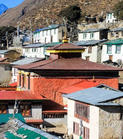 Village houses on mountainside in Nepal